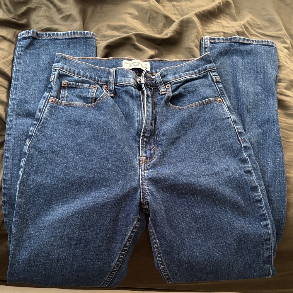 Abercrombie & Fitch Women's Straight-Leg Dark Blue Denim Jeans